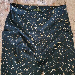 Dark teal and gold leggings, Women's with side pockets.